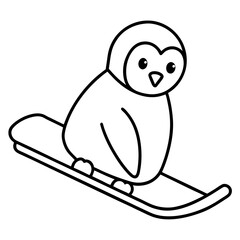 A cute penguin sliding down a hill on a sled, simplified with smooth lines vector