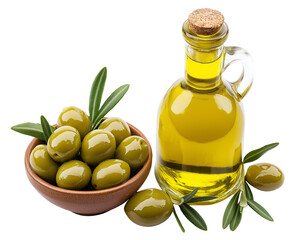 Olive Oil with Olives in a Bottle Isolated on Transparent Background