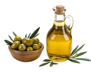 Olive Oil with Olives in a Bottle Isolated on Transparent Background