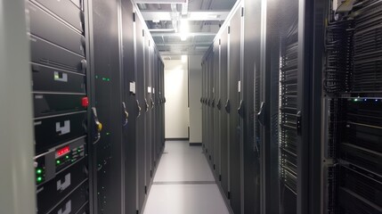 Naklejka premium Energy-Efficient Server Room with State-of-the-Art Equipment and Organized Layout