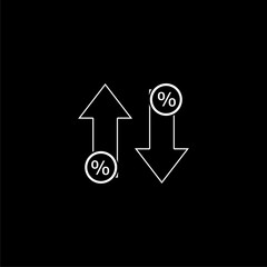Icon with percentages arrows. Inflation line icon  isolated on black background.