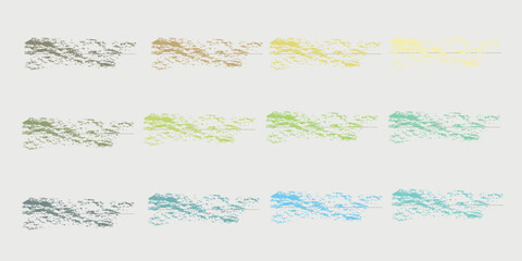 Matching color palette guide swatch catalog collection with RGB HEX color code combinations. Suitable for Branding. 3 sets of Brown orange green mix cool gradient color palettes each contain 7 colors.