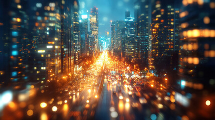 Obraz premium A cityscape overlaid with data points, visualizing how smart cities use data for traffic, energy, and infrastructure management.