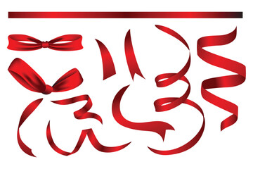 Red Ribbon Border,  Red Silk Ribbon vector,  red bow