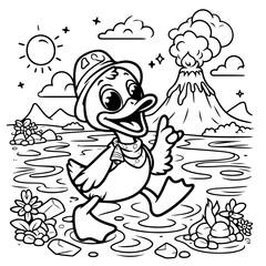 Naklejka premium Duck Adventure Coloring Book Illustration Drawing