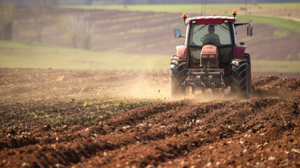 A tractor plowing a field in preparation for planting.