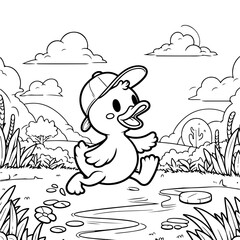 Duck Adventure Coloring Book Illustration Drawing