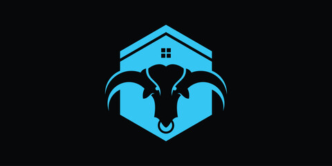 illustration of a buffalo logo, with a hexagon and house concept.vector