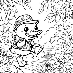 Duck Adventure Coloring Book Illustration Drawing