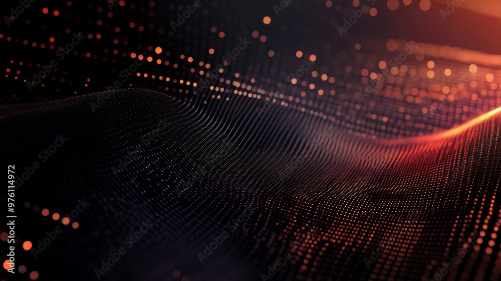 Fototapete This digital background features dynamic waves of data symbolizing technology, AI, and audio graphics in a vibrant abstract style, captivating viewers with its movement and colors