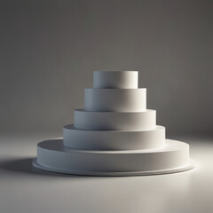 Round white podium or pedestal for displaying products. Empty stand for goods