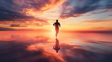 Excited person running towards the horizon symbolizing new beginnings.