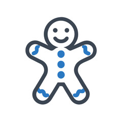 Cute blue gingerbread man illustration in minimalistic style on white background