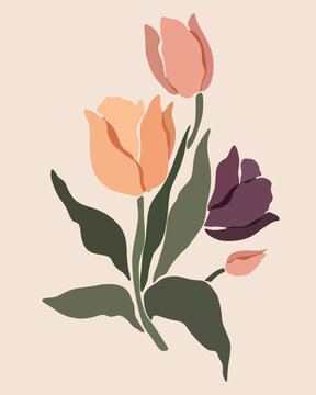 vector art silhouette of blooming tulips