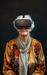 Active Senior Woman Thrilled by Virtual Reality Adventure, Engaging in Immersive Digital Worlds