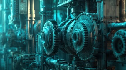 Close-up of Industrial Machinery with Gears