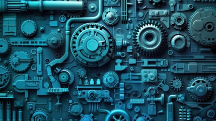Fototapeta premium Abstract Blue Machine Gears