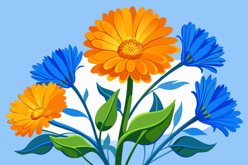 Illustration of the flowering plant with colourful flowers on a white background