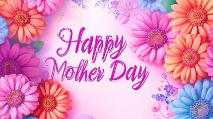 A vibrant Mother's Day banner adorned with pink and purple flowers, delivering a heartfelt message