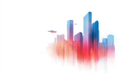 Fototapeta premium A vibrant city skyline with abstract colors, showcasing modern architecture and a futuristic atmosphere.