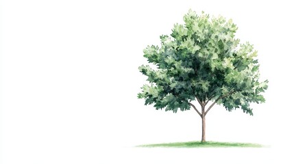 Fototapeta premium Capture a lush, vibrant new tree in a serene, natural setting, emphasizing its rear view with intricate details in watercolor