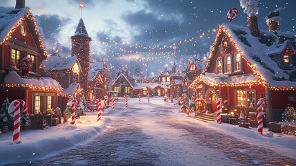 Enchanted Santa's Workshop Exterior Surrounded by Snowy Landscapes to Evoke Holiday Spirits and Magical Memories