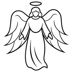 An angel with wings, halo, and a flowing robe, shown in elegant, minimalist lines vector