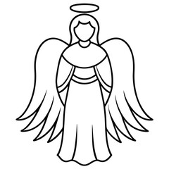 An angel with wings, halo, and a flowing robe, shown in elegant, minimalist lines vector