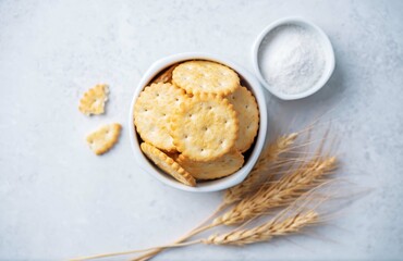 Salty crackers on a gray background