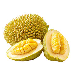 Jackfruit full and half isolated on transparency background