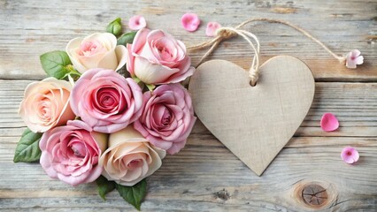 Handmade heart shaped tag with delicate roses perfect for romantic occasions