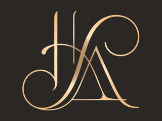  Gold HA H A monogram logo icon, vector illustration