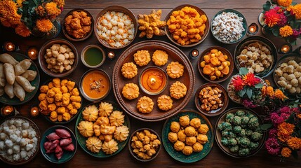 Diwali Feast with Traditional Indian food 