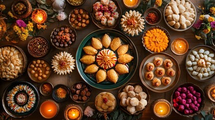 Diwali Feast with Traditional Indian food 
