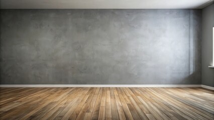 Empty room with gray wall and wooden floor
