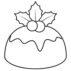 A simple outline of a Christmas pudding with holly leaves and berries on top vector