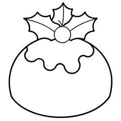 A simple outline of a Christmas pudding with holly leaves and berries on top vector