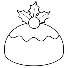 A simple outline of a Christmas pudding with holly leaves and berries on top vector