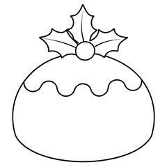 A simple outline of a Christmas pudding with holly leaves and berries on top vector