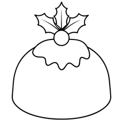 A simple outline of a Christmas pudding with holly leaves and berries on top vector