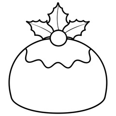 A simple outline of a Christmas pudding with holly leaves and berries on top vector