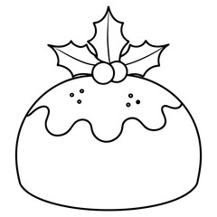 A simple outline of a Christmas pudding with holly leaves and berries on top vector