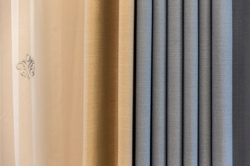 Details of the blue and yellow striped curtains