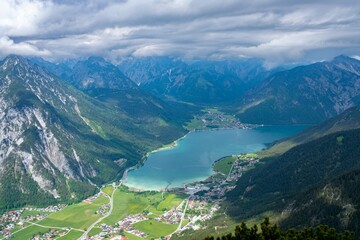 view from the mountain of lake and mountains