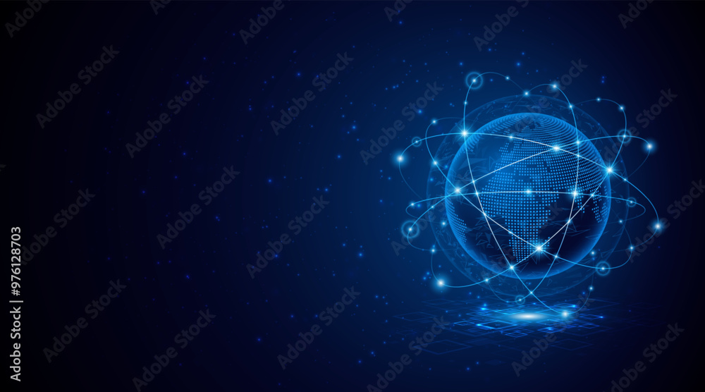 Aufkleber Global network of connectivity and communication technology. World map. High-speed internet technology concept or fast wireless data transmission. internet network connection technology	