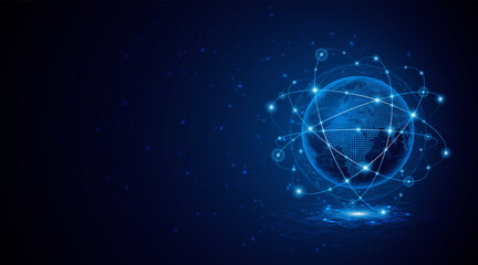 Global network of connectivity and communication technology. World map. High-speed internet technology concept or fast wireless data transmission. internet network connection technology	