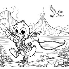 Duck Adventure Coloring Book Illustration Drawing