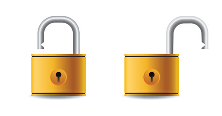 Realistic brass lock in an unlocked position, featuring detailed craftsmanship and precision