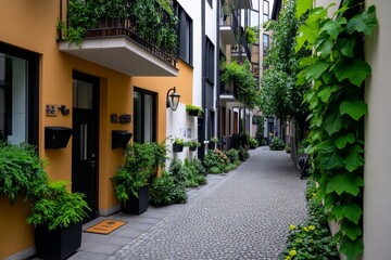 Fototapeta premium Berlin's Hidden Courtyards illustrated in a travel-themed infographic, focusing on charming hidden courtyards found in Mitte and Kreuzberg