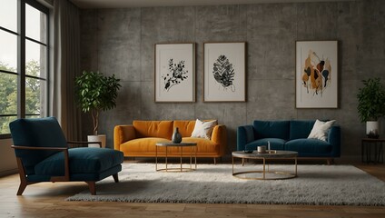 Modern interior design room 3D illustration.